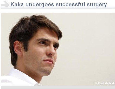 皇馬宣布卡卡手術成功 恐休4個月穆帥尋替身