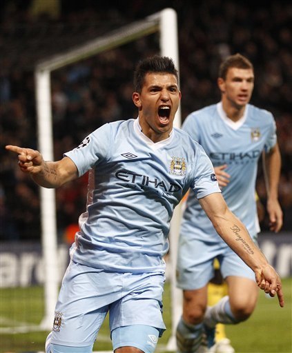 歐冠-曼城2-1比利亞雷亞爾 阿奎羅補(bǔ)時(shí)獻(xiàn)絕殺